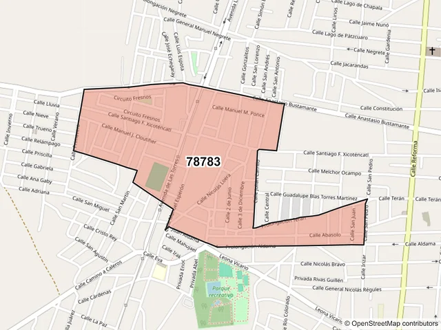 Mapa del código postal 78783, Matehuala, San Luis Potosí