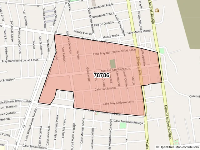 Mapa del código postal 78786, Matehuala, San Luis Potosí