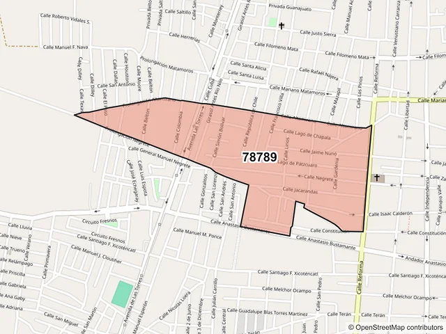 Mapa del código postal 78789, Matehuala, San Luis Potosí