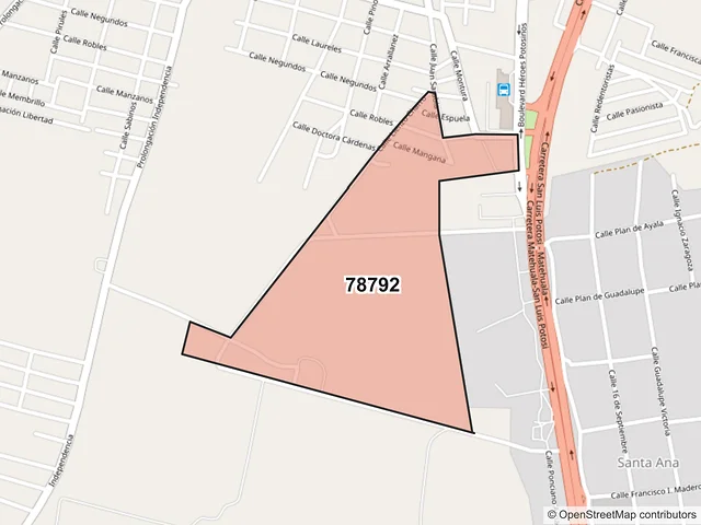 Mapa del código postal 78792, Matehuala, San Luis Potosí