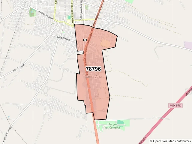 Mapa del código postal 78796, Matehuala, San Luis Potosí