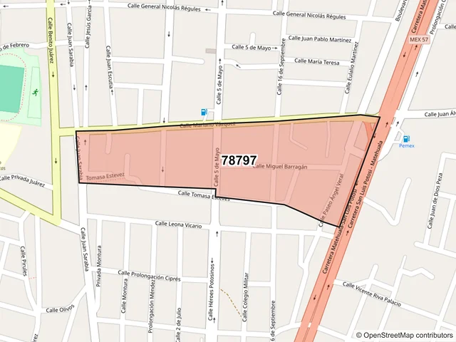 Mapa del código postal 78797, Matehuala, San Luis Potosí