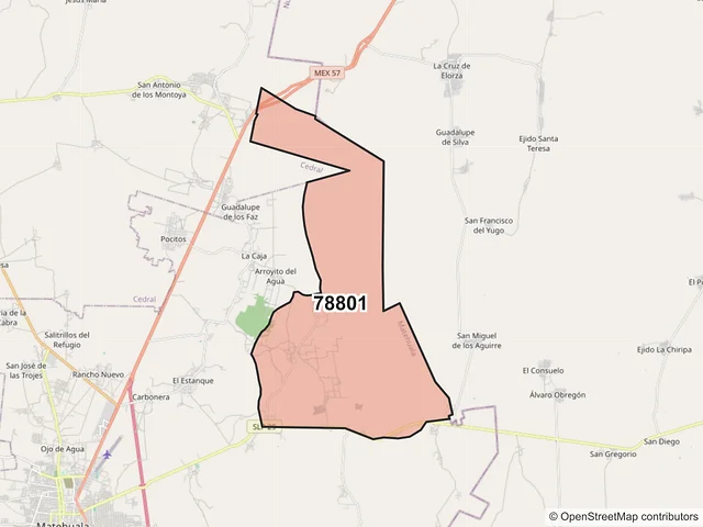 Mapa del código postal 78801, Matehuala, San Luis Potosí