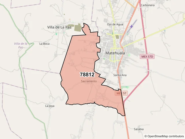 Mapa del código postal 78812, Matehuala, San Luis Potosí