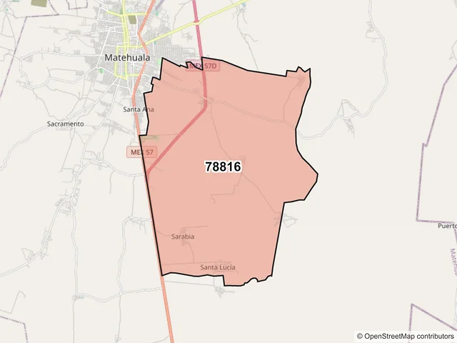 Mapa del código postal 78816, Matehuala, San Luis Potosí