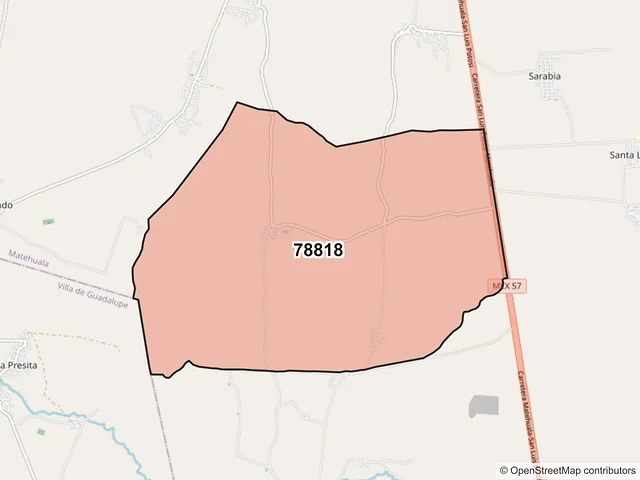 Mapa del código postal 78818, Matehuala, San Luis Potosí