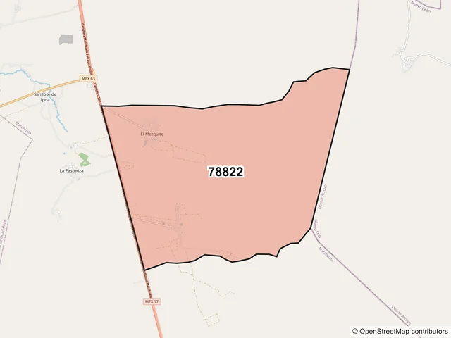 Mapa del código postal 78822, Matehuala, San Luis Potosí