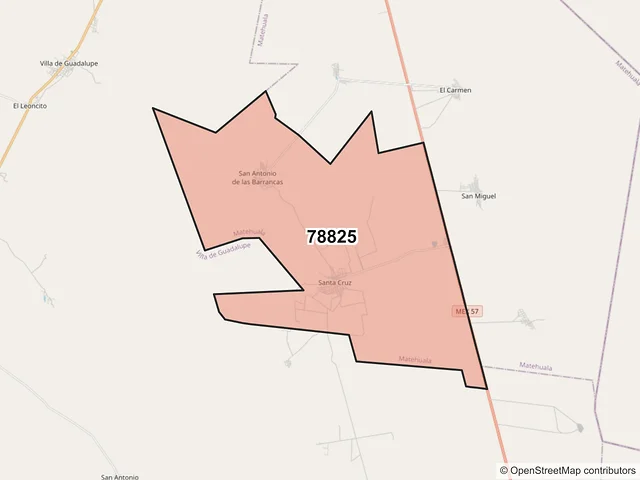Mapa del código postal 78825, Matehuala, San Luis Potosí