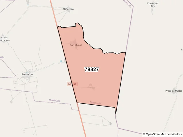 Mapa del código postal 78827, Matehuala, San Luis Potosí