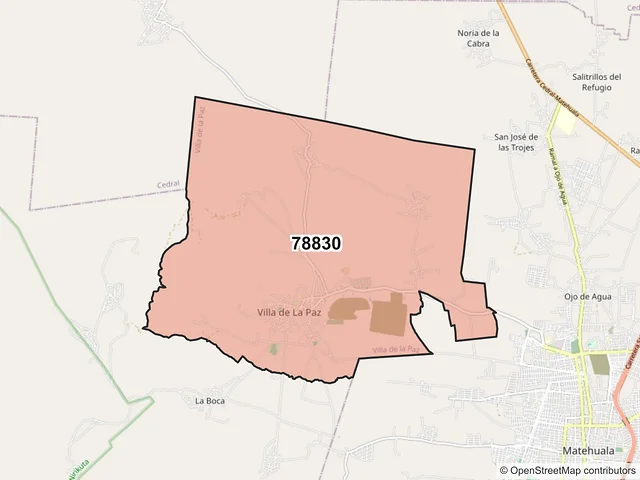 Mapa del código postal 78830, Villa de la Paz, San Luis Potosí