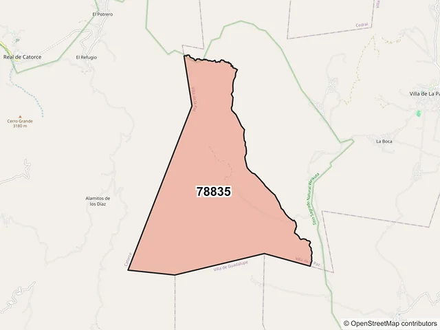 Mapa del código postal 78835, Villa de la Paz, San Luis Potosí
