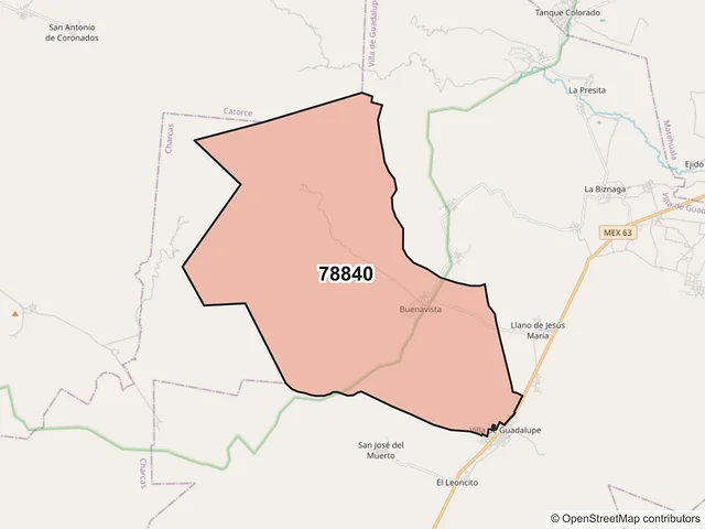 Mapa del código postal 78840, Villa de Guadalupe, San Luis Potosí