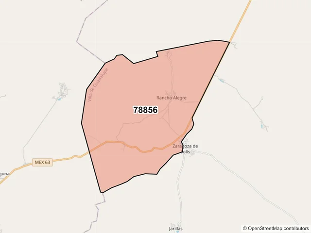 Mapa del código postal 78856, Villa de Guadalupe, San Luis Potosí