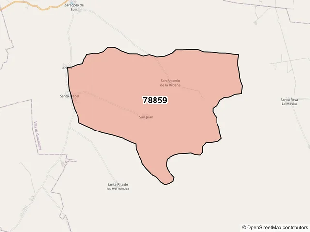 Mapa del código postal 78859, Villa de Guadalupe, San Luis Potosí