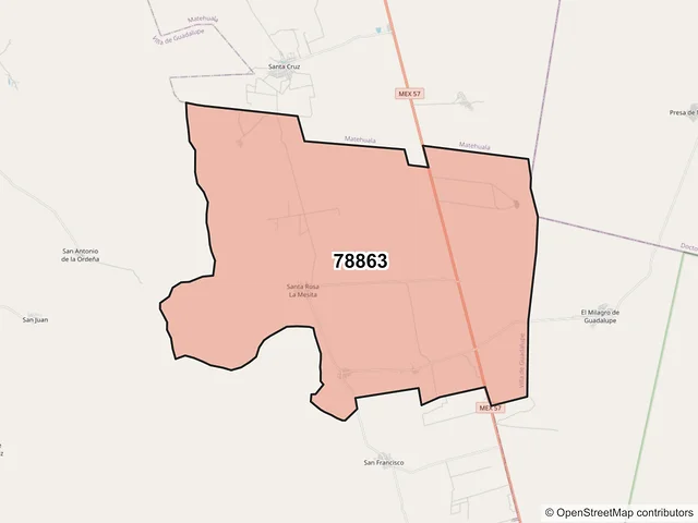Mapa del código postal 78863, Villa de Guadalupe, San Luis Potosí