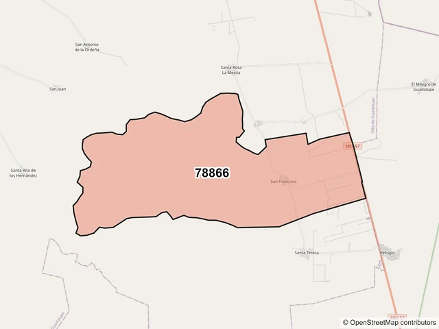 Mapa del código postal 78866, Villa de Guadalupe, San Luis Potosí