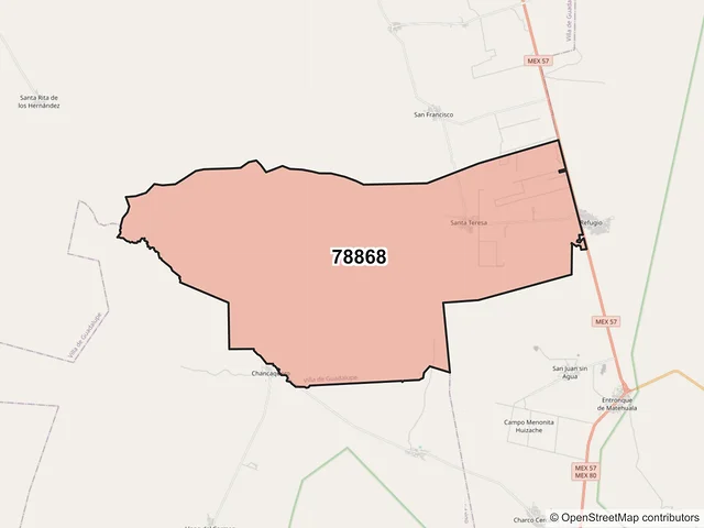 Mapa del código postal 78868, Villa de Guadalupe, San Luis Potosí