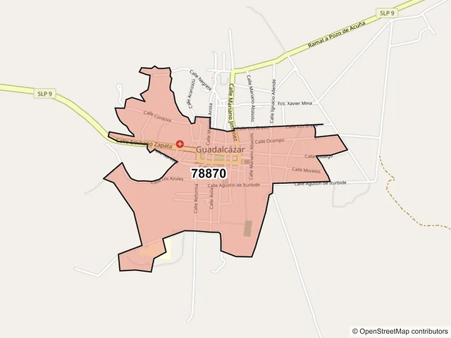 Mapa del código postal 78870, Guadalcázar, San Luis Potosí