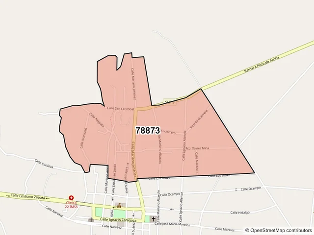 Mapa del código postal 78873, Guadalcázar, San Luis Potosí