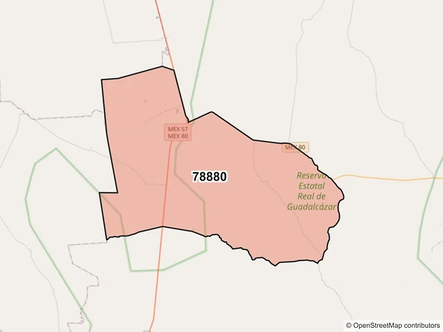 Mapa del código postal 78880, Guadalcázar, San Luis Potosí
