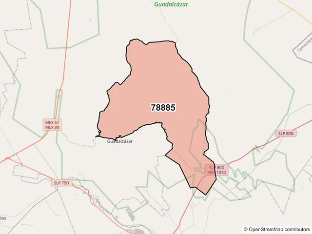 Mapa del código postal 78885, Guadalcázar, San Luis Potosí