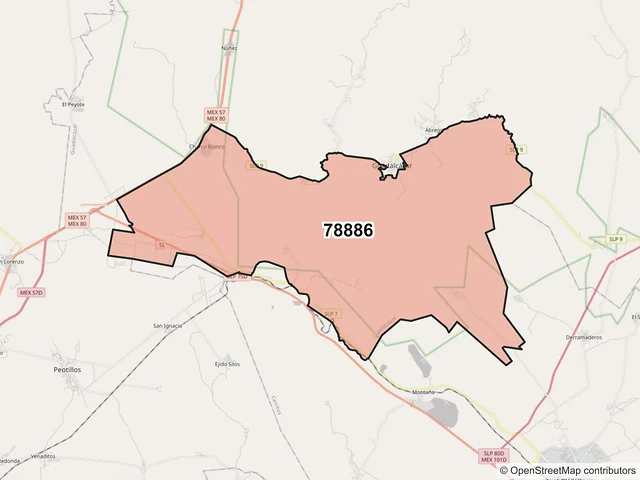 Mapa del código postal 78886, Guadalcázar, San Luis Potosí