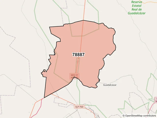 Mapa del código postal 78887, Guadalcázar, San Luis Potosí
