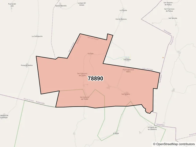 Mapa del código postal 78890, Guadalcázar, San Luis Potosí