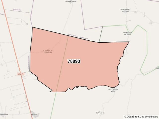 Mapa del código postal 78893, Guadalcázar, San Luis Potosí