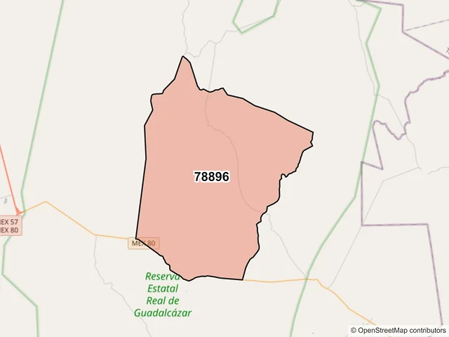 Mapa del código postal 78896, Guadalcázar, San Luis Potosí