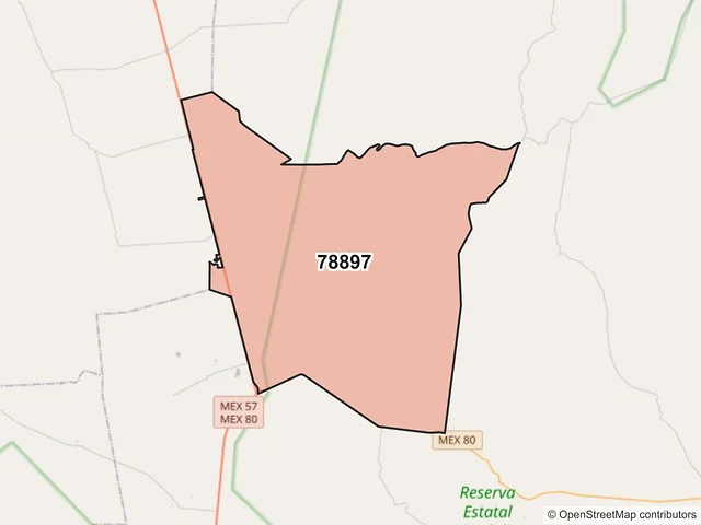 Mapa del código postal 78897, Guadalcázar, San Luis Potosí
