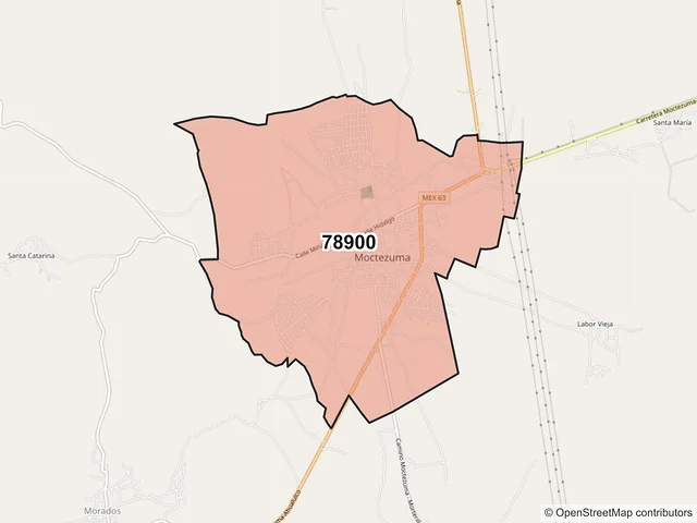 Mapa del código postal 78900, Moctezuma, San Luis Potosí