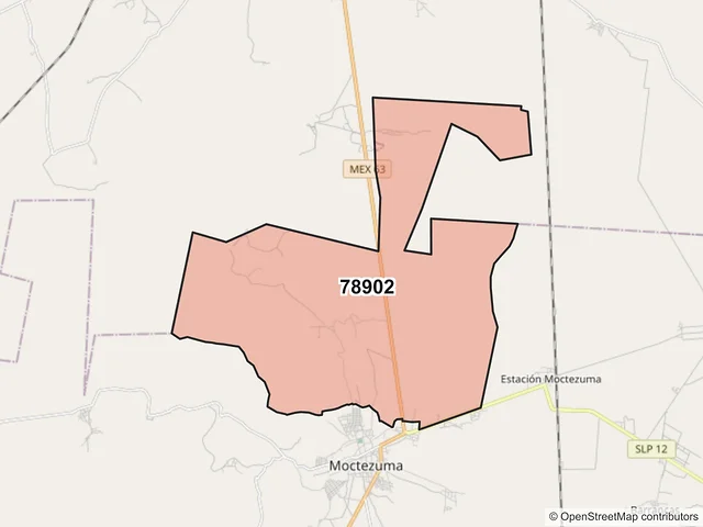 Mapa del código postal 78902, Moctezuma, San Luis Potosí