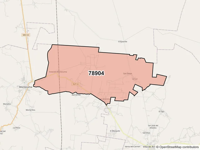 Mapa del código postal 78904, Moctezuma, San Luis Potosí