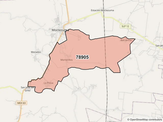 Mapa del código postal 78905, Moctezuma, San Luis Potosí