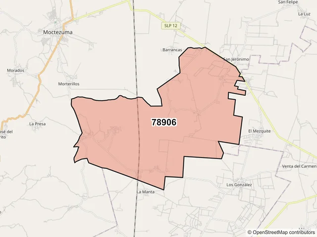 Mapa del código postal 78906, Moctezuma, San Luis Potosí