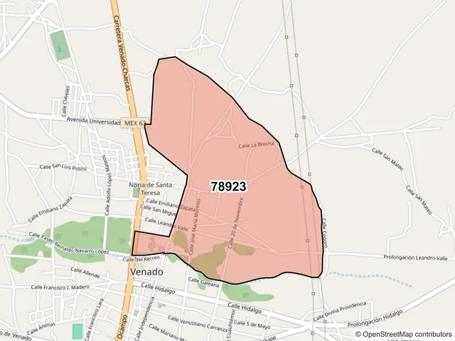 Mapa del código postal 78923, Venado, San Luis Potosí