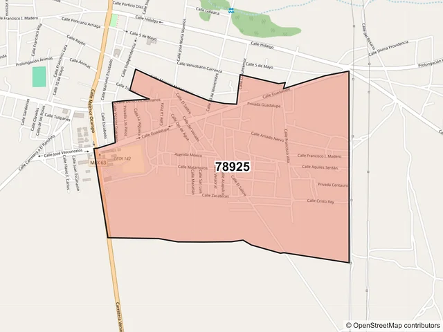 Mapa del código postal 78925, Venado, San Luis Potosí