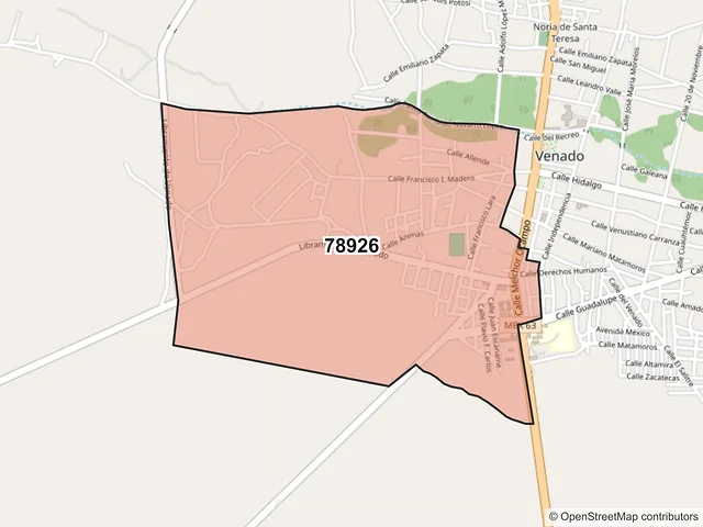 Mapa del código postal 78926, Venado, San Luis Potosí