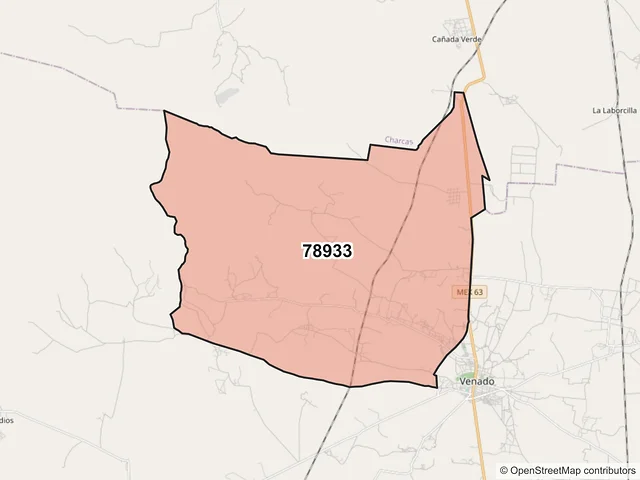 Mapa del código postal 78933, Venado, San Luis Potosí