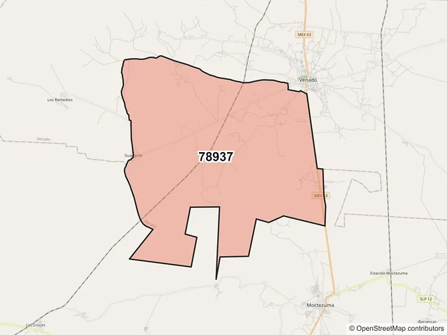 Mapa del código postal 78937, Venado, San Luis Potosí