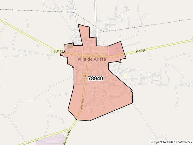 Mapa del código postal 78940, Villa de Arista, San Luis Potosí