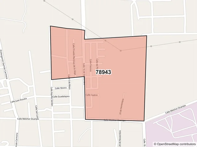 Mapa del código postal 78943, Villa de Arista, San Luis Potosí
