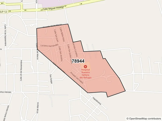 Mapa del código postal 78944, Villa de Arista, San Luis Potosí