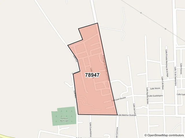 Mapa del código postal 78947, Villa de Arista, San Luis Potosí
