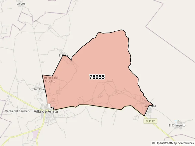 Mapa del código postal 78955, Villa de Arista, San Luis Potosí