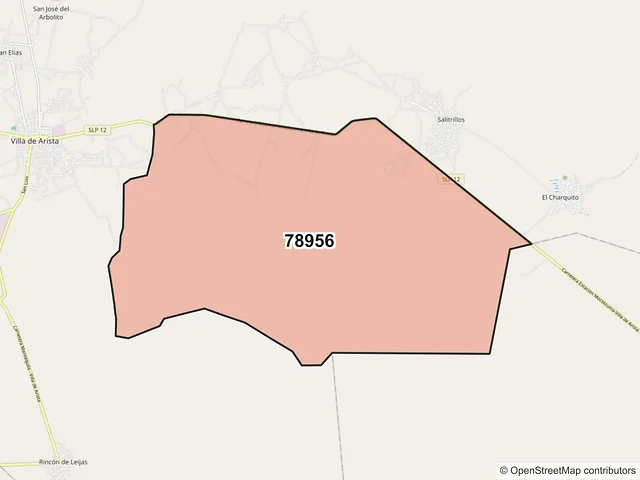 Mapa del código postal 78956, Villa de Arista, San Luis Potosí