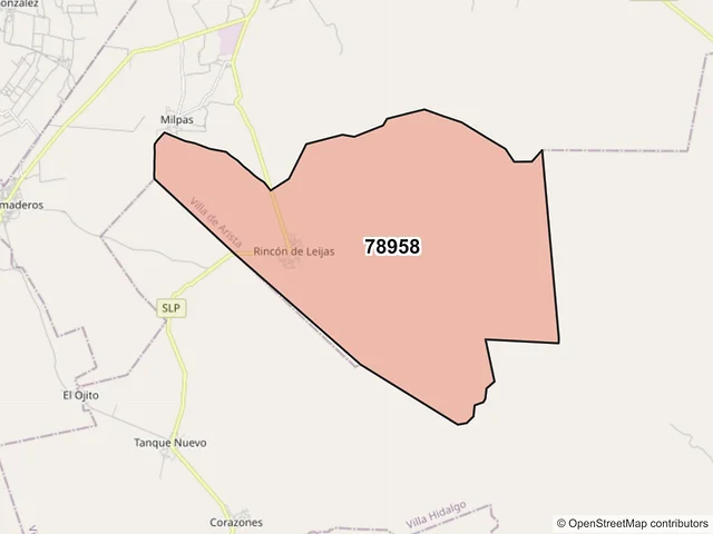 Mapa del código postal 78958, Villa de Arista, San Luis Potosí