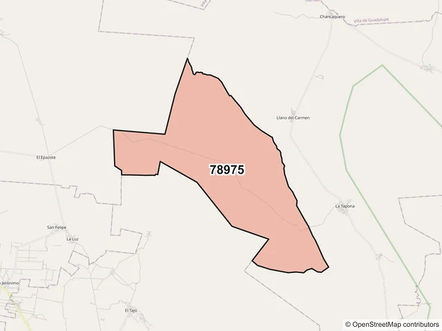 Mapa del código postal 78975, Villa Hidalgo, San Luis Potosí