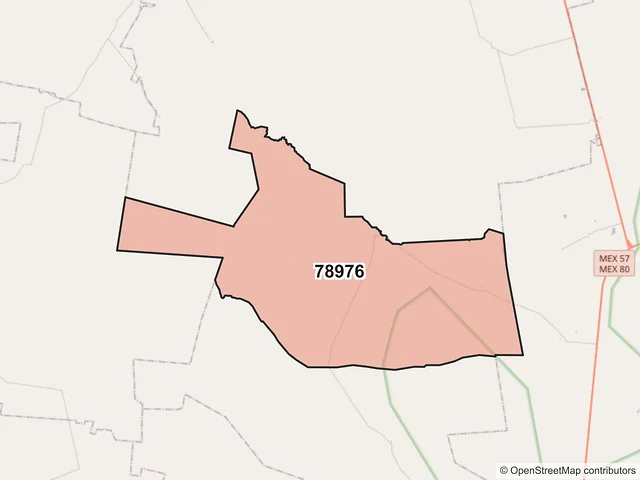 Mapa del código postal 78976, Villa Hidalgo, San Luis Potosí